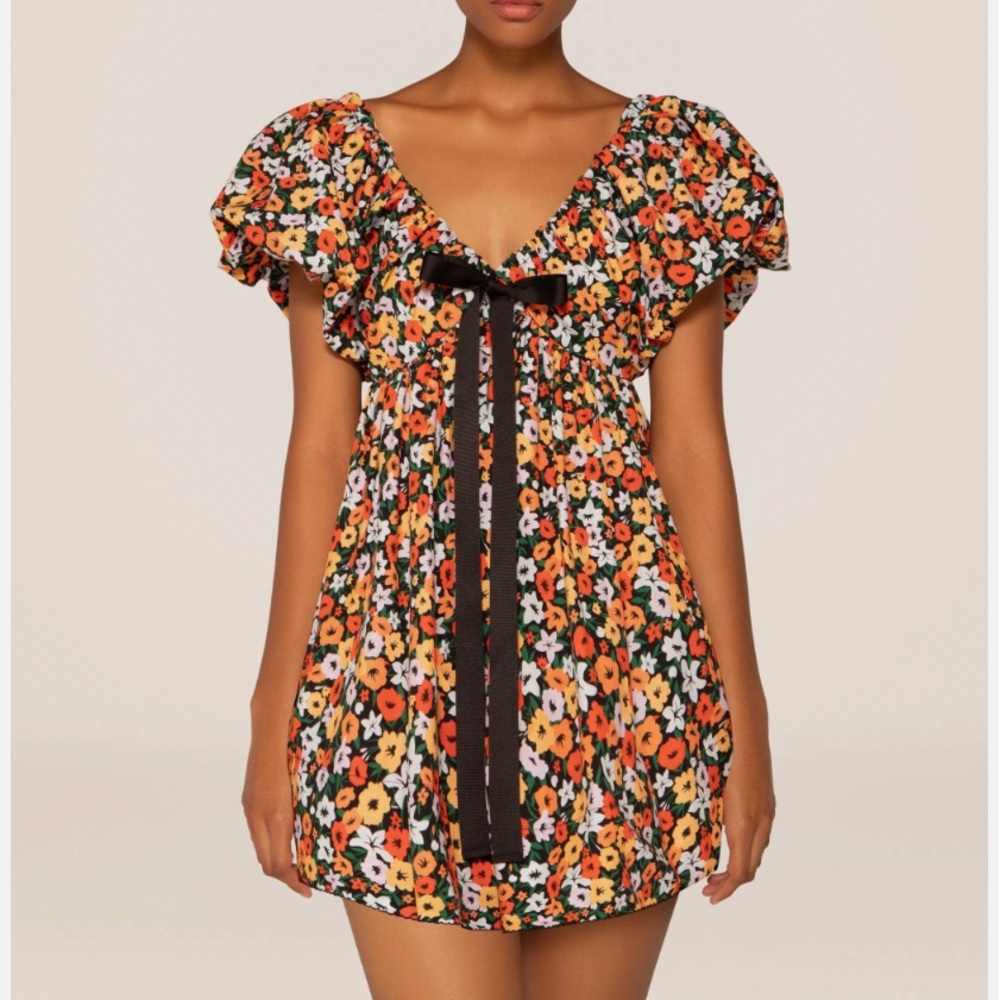 Agua by Agua Bendita Floral Mini Dress - Orange and Black